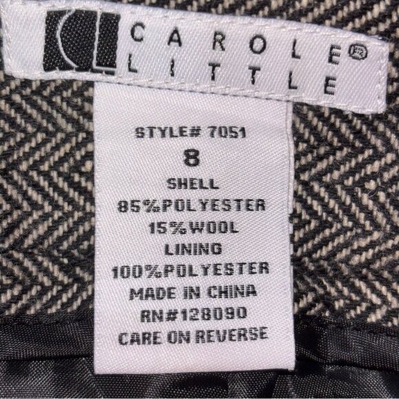 Carole Little Women’s Size 8 Wool Blend Black Grey A-Line Skirt Belt Chevron - Picture 3 of 8